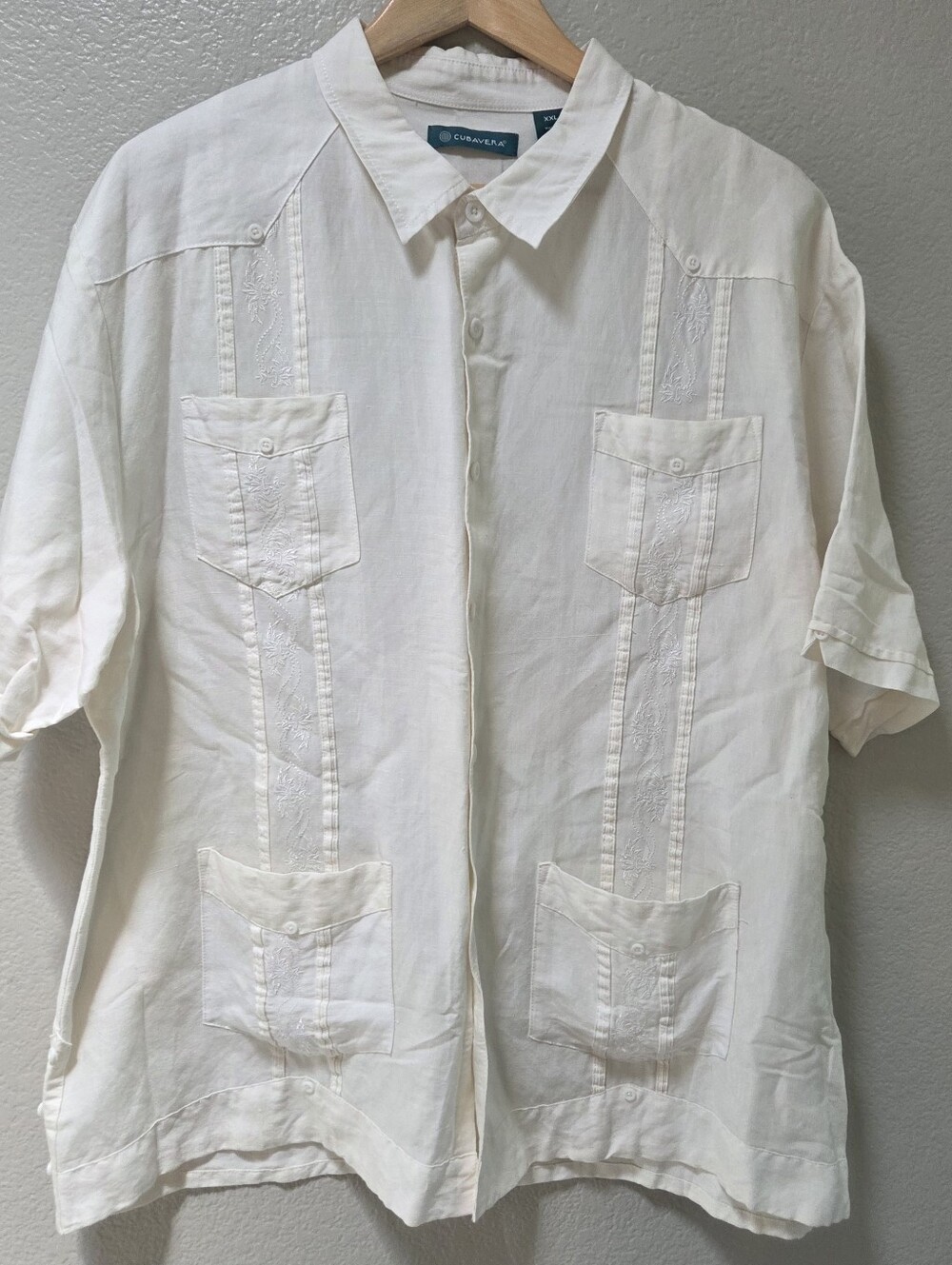 Cubavera Guayabera XXL White Embroidered Cuban Shirt Resort Wear Tropical